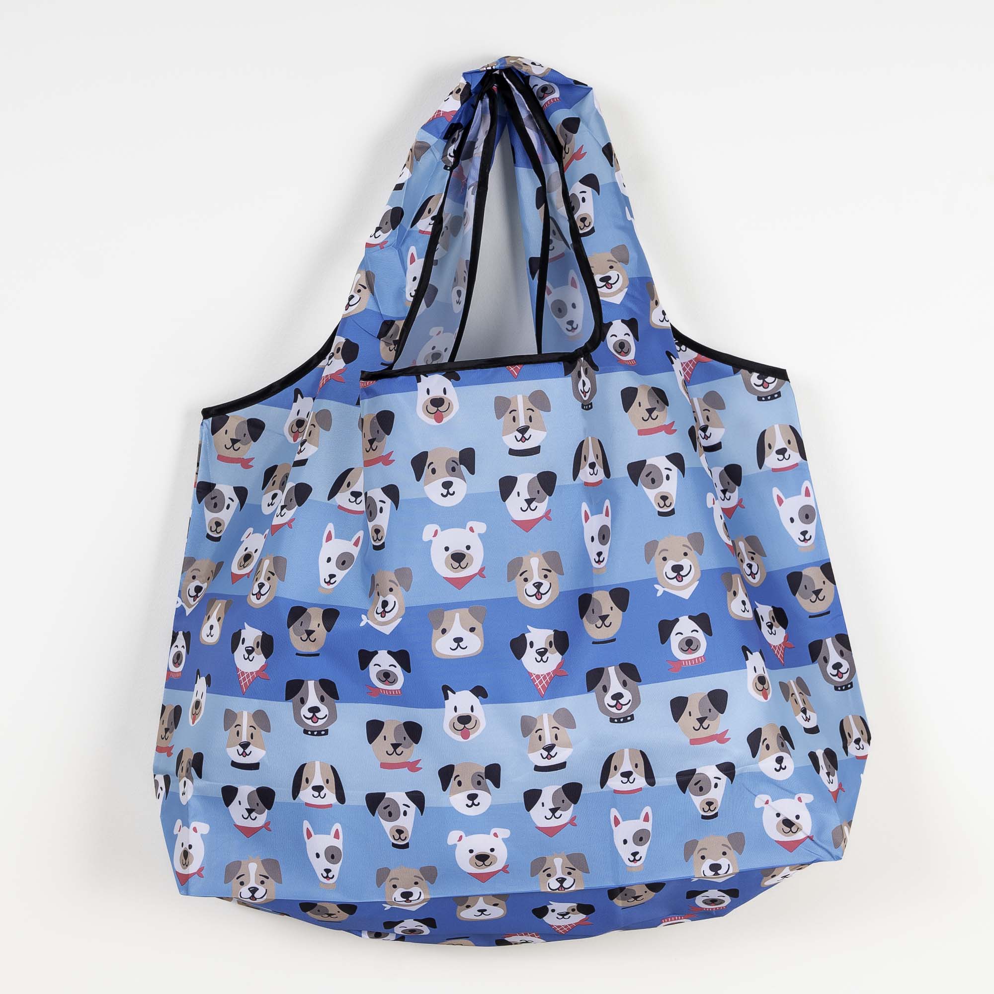 Image of I Love Pups Large Shopping Travel Shoulder Bag-  Folding Grocery Tote Pouch Bag