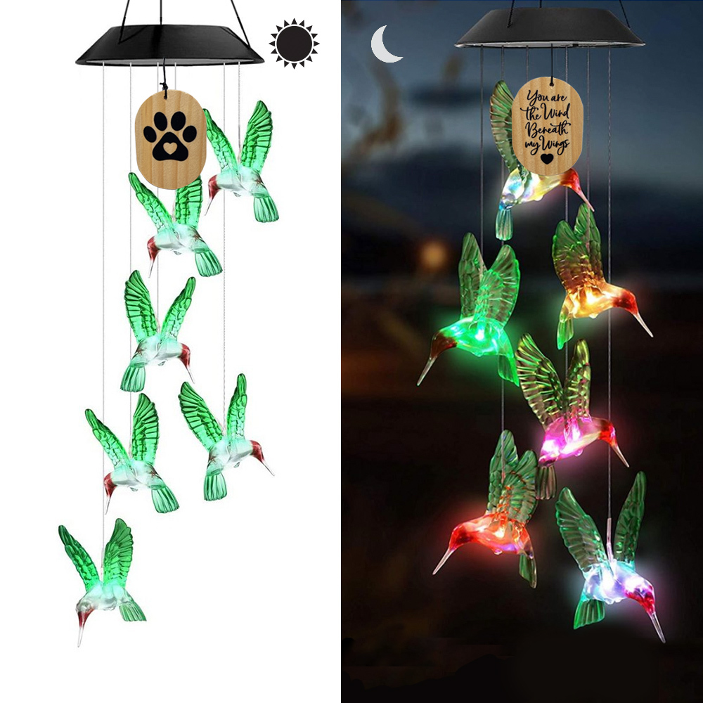 Image of Second Chance Movement &#x2122; Hummingbirds "You Are The Wind Beneath My Wings" - Color Changing Dog Solar Light Chime
