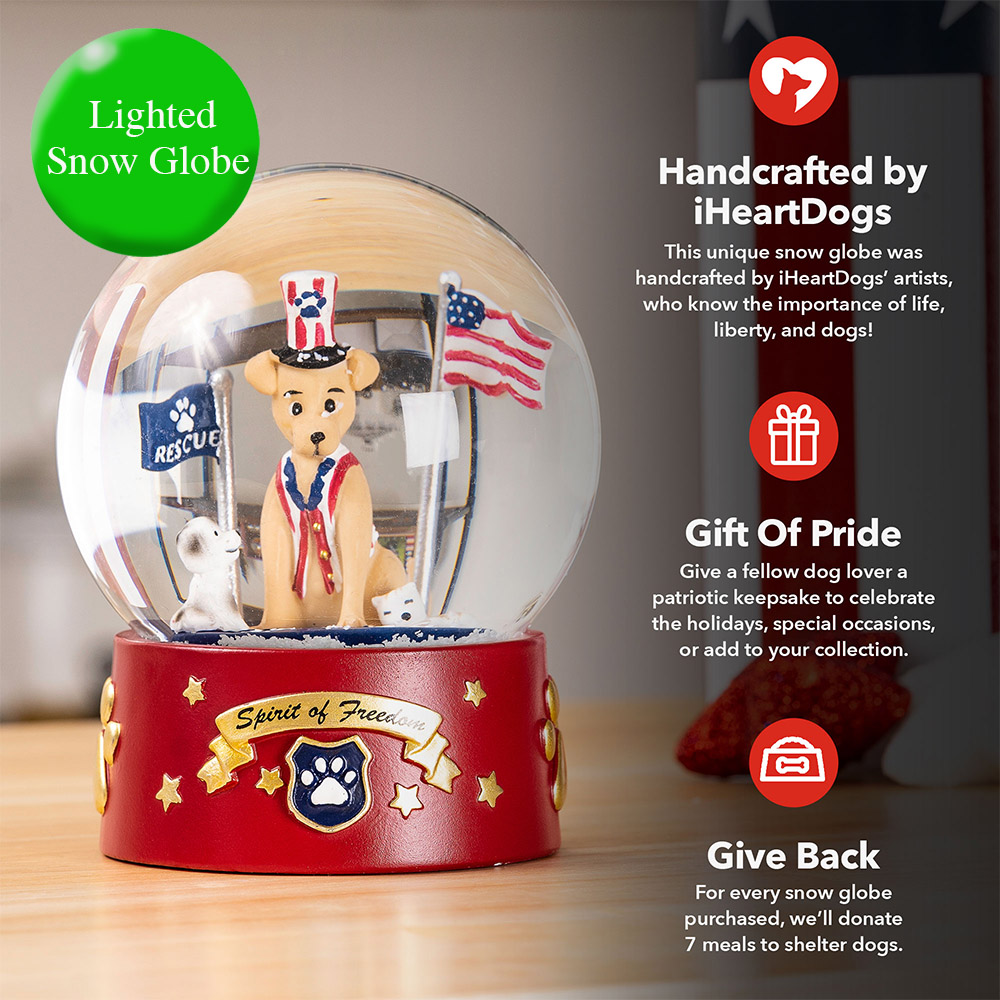 Image of Spirit of Freedom Rescue Dog Snow Globe With Lights -Super Deal