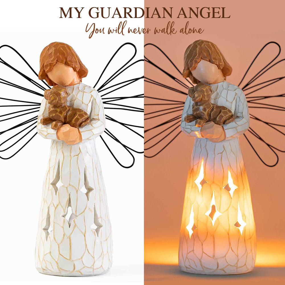Image of My Guardian Angel Memorial Dog Figurine with Flameless Candle- Deal 30% OFF!