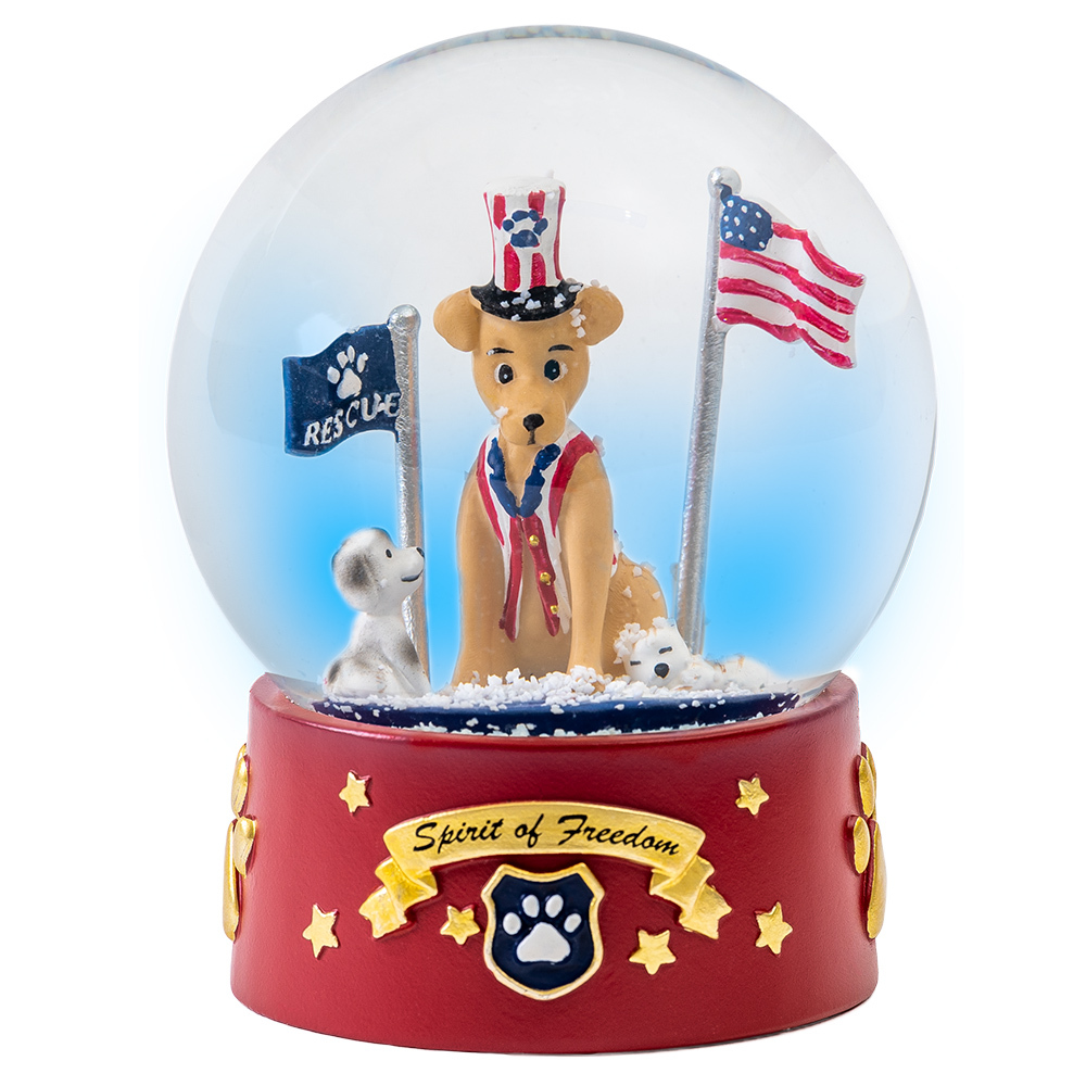 Spirit of Freedom   Rescue Dog Snow Globe With Lights -Super Deal