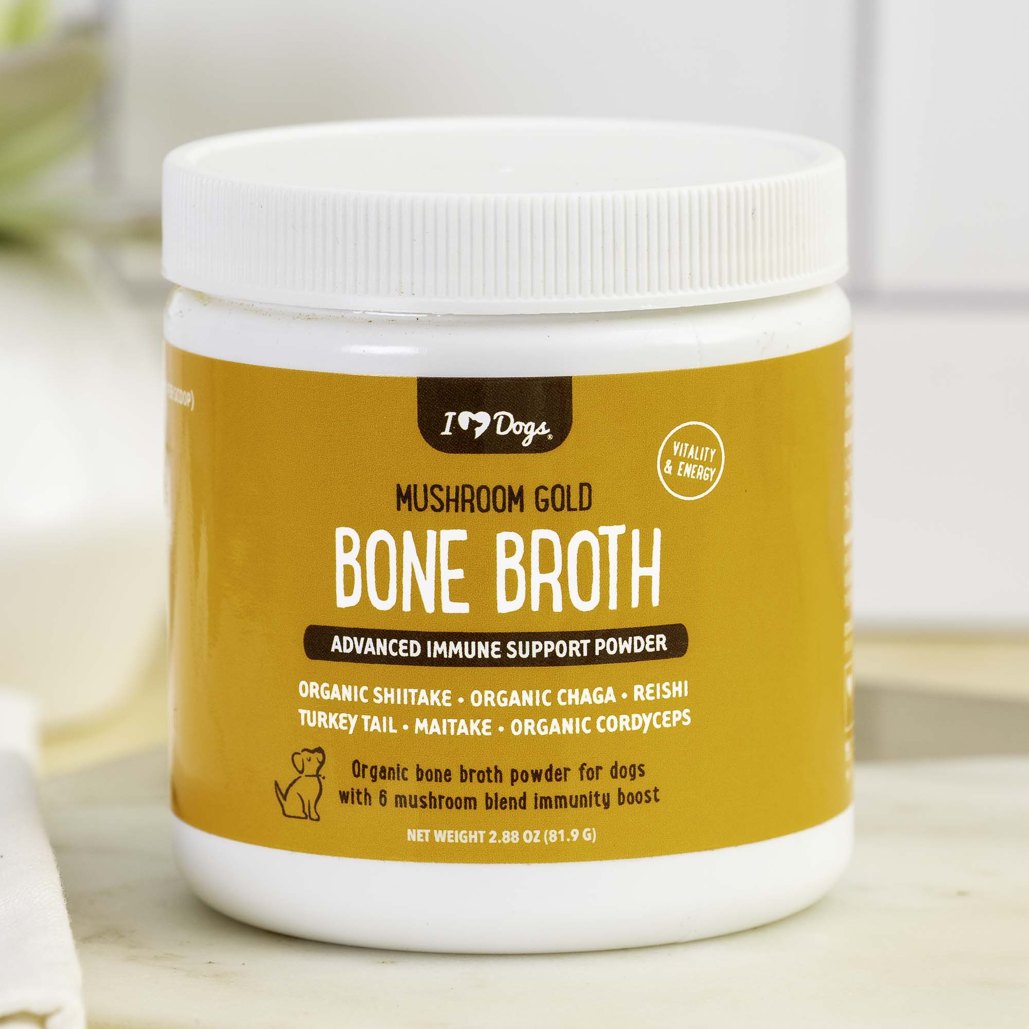Image of Bone Broth For Dogs Immune Support Powder - PLUS Mushroom Gold with Organic Shiitake, Turkey Tail, Reishi