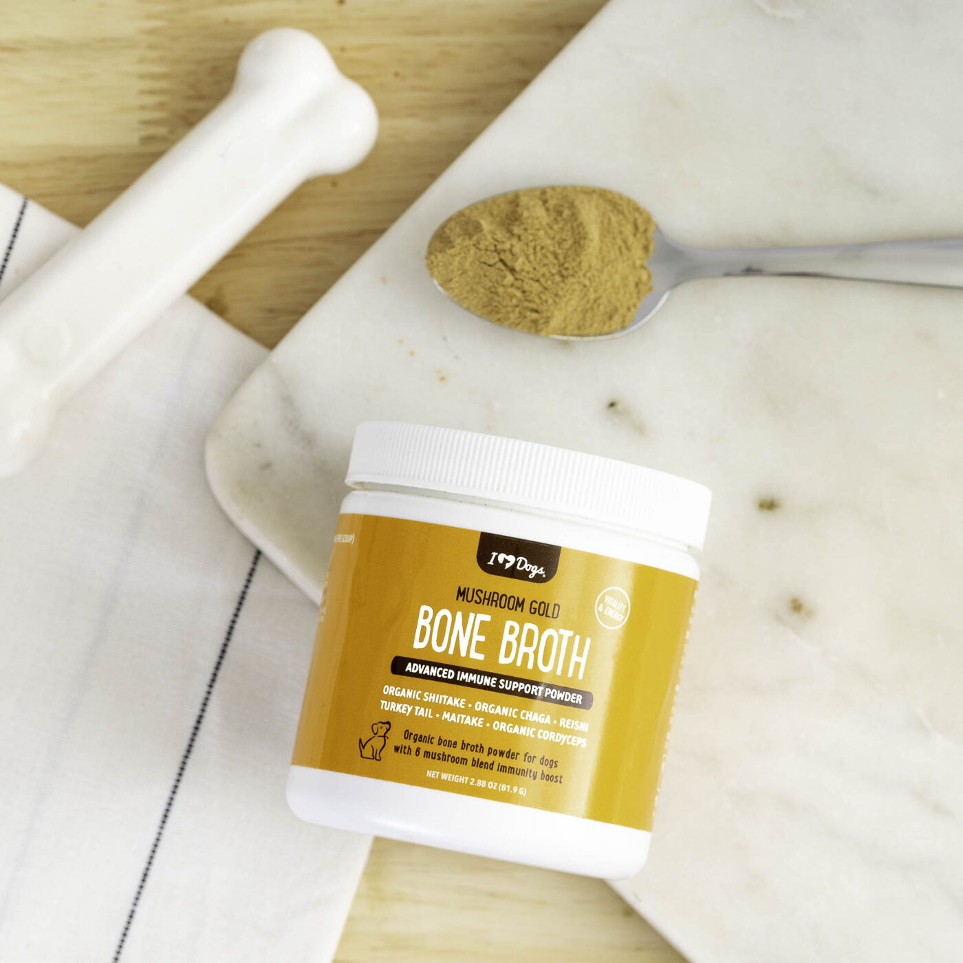 Bone Broth For Dogs Immune Support Powder - PLUS Mushroom Gold with Organic Shiitake, Turkey