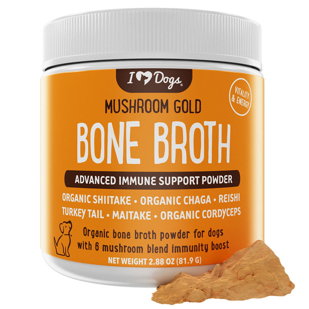 Bone Broth For Dogs Immune Support Powder - PLUS Mushroom Gold with Organic Shiitake, Turkey Tail, Reishi