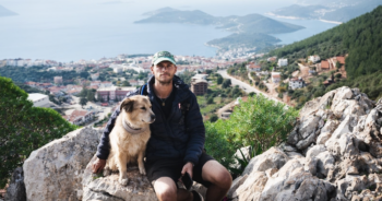 Man and dog travel the world