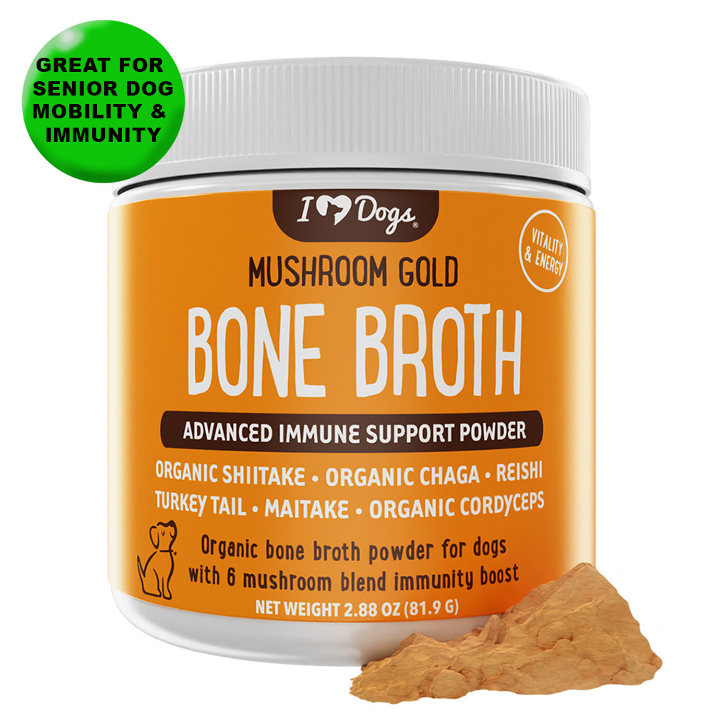 Second Chance  Bone Broth For Dogs Immune Support Powder – PLUS Mushroom Gold with Organic Shiitake, Turkey Tail, Reishi