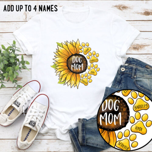 Dog Mom Sunflower Personalized Standard Tee- White