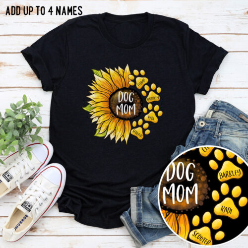 Dog Mom Sunflower Personalized Standard Tee- Black