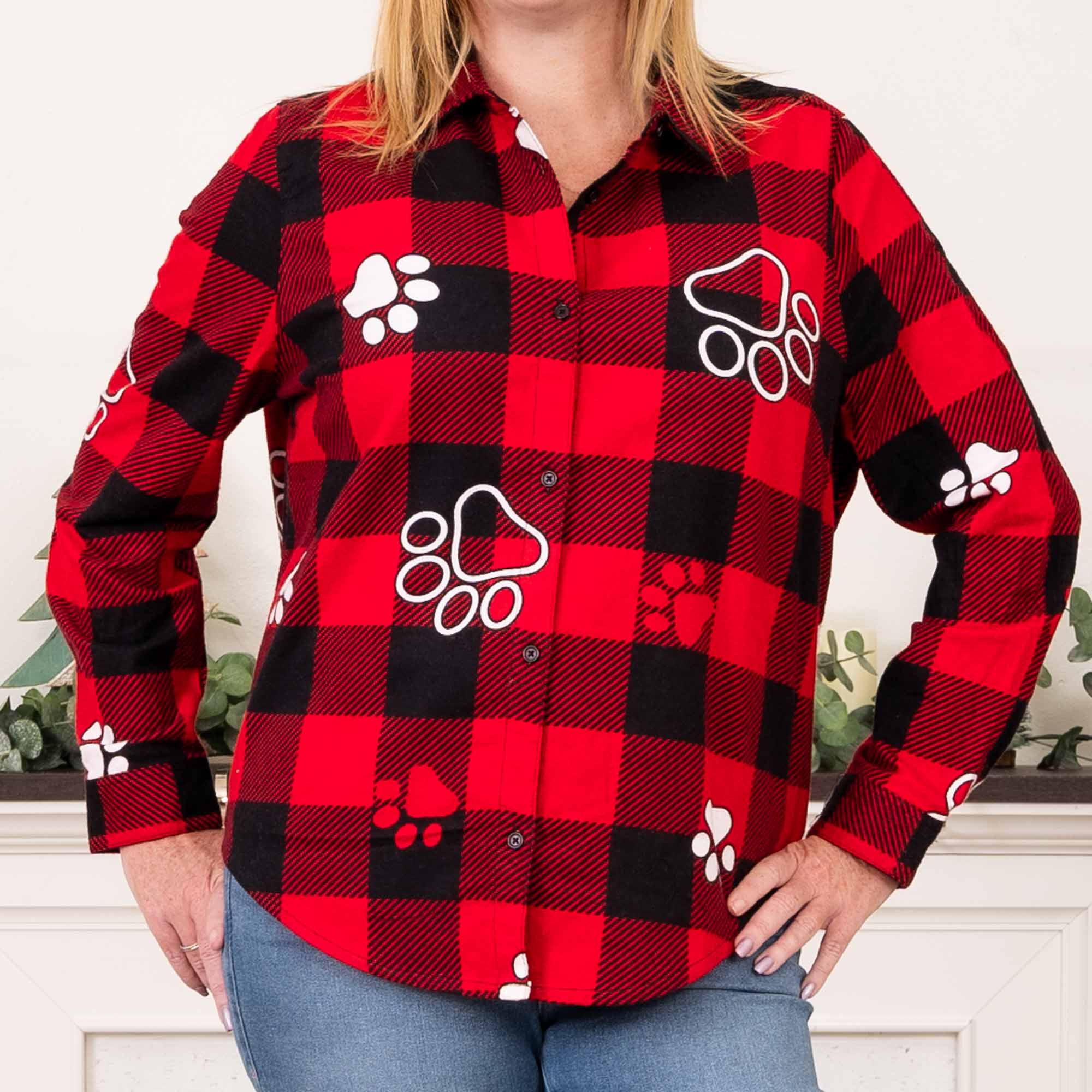 Image of Buffalo Plaid Paws Dog Lover's Flannel Shirt - Deal 60% OFF!