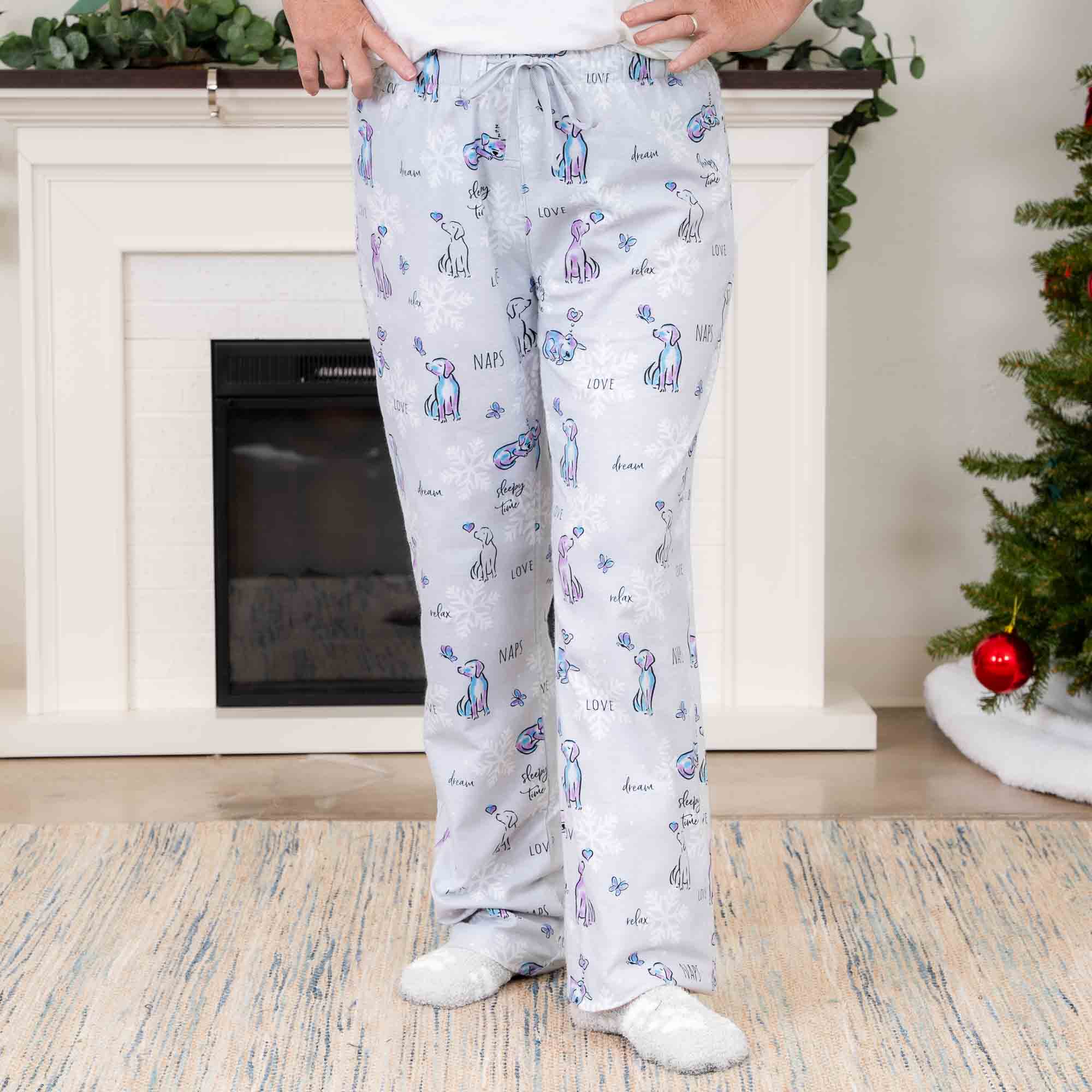 Image of Snuggle Pup & Butterfly Dog Lover’s Flannel Pajama Pants - Super Deal 38% Off!