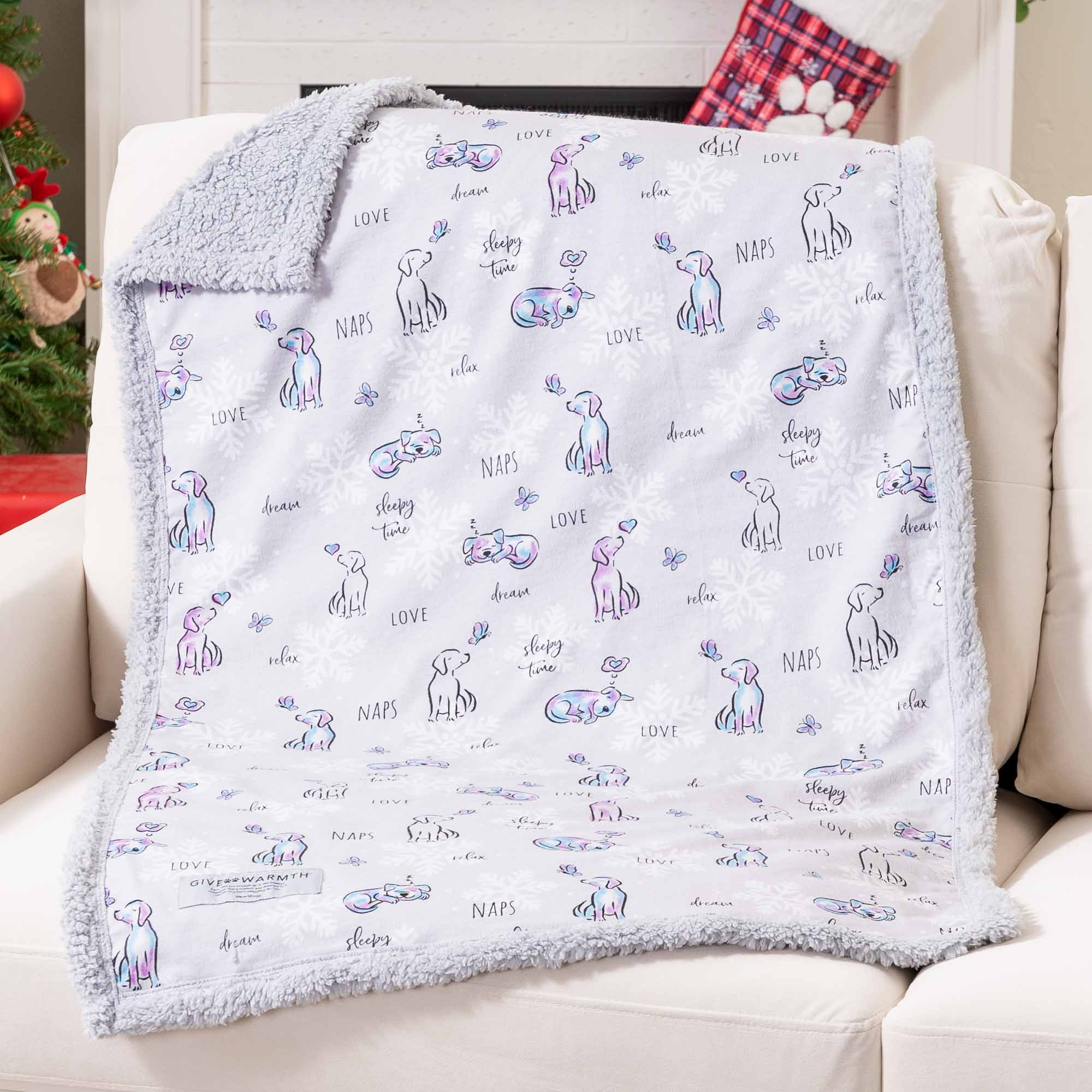 Image of Snuggle Pup & Butterfly- Flannel & Sherpa Dog Blanket 40" x 25" – Sneak Peek Special Pricing 35% Off