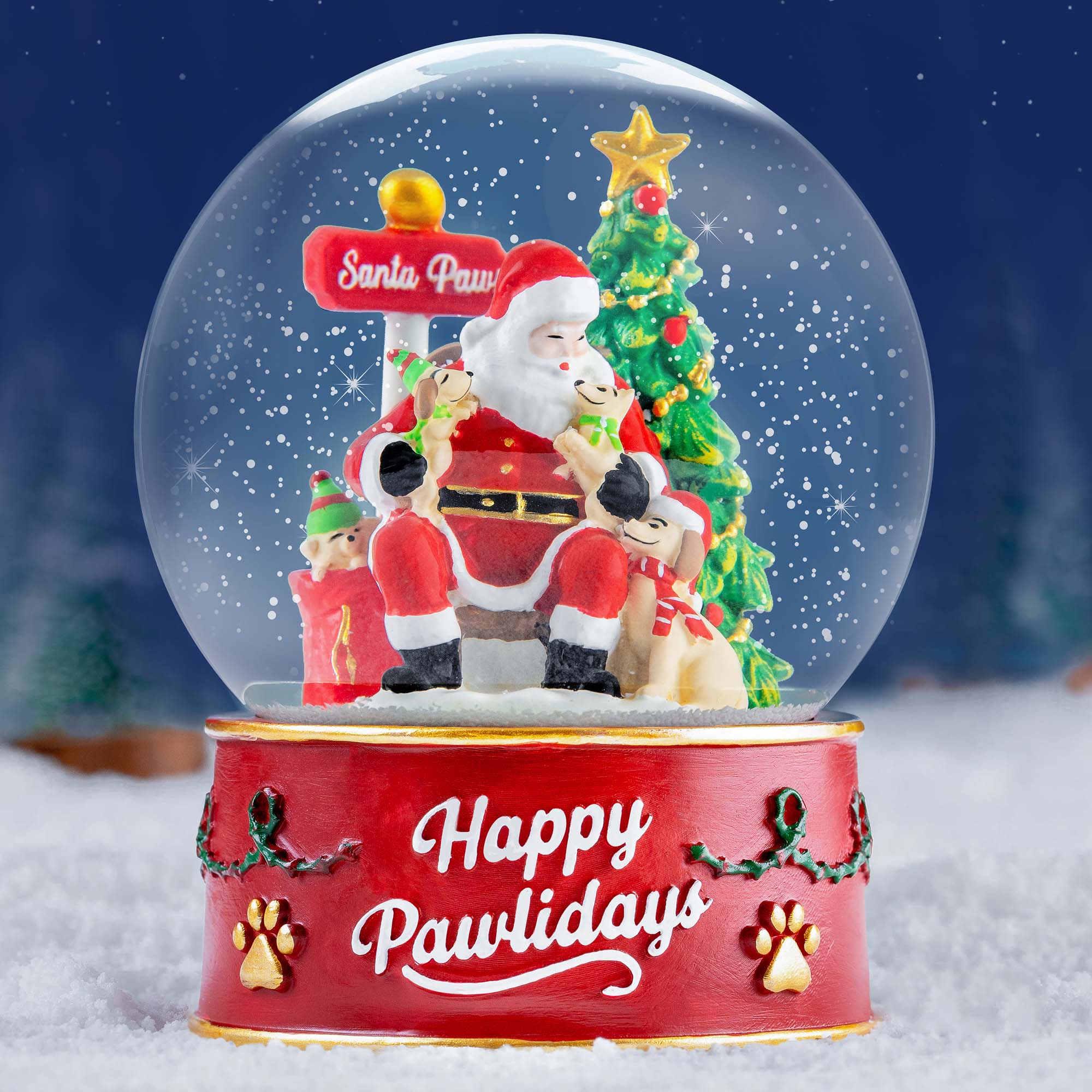 Image of Operation Santa Paws Christmas Dog Snow Globe with Colored Lights- Sneak Peak Special Pricing 38% Off