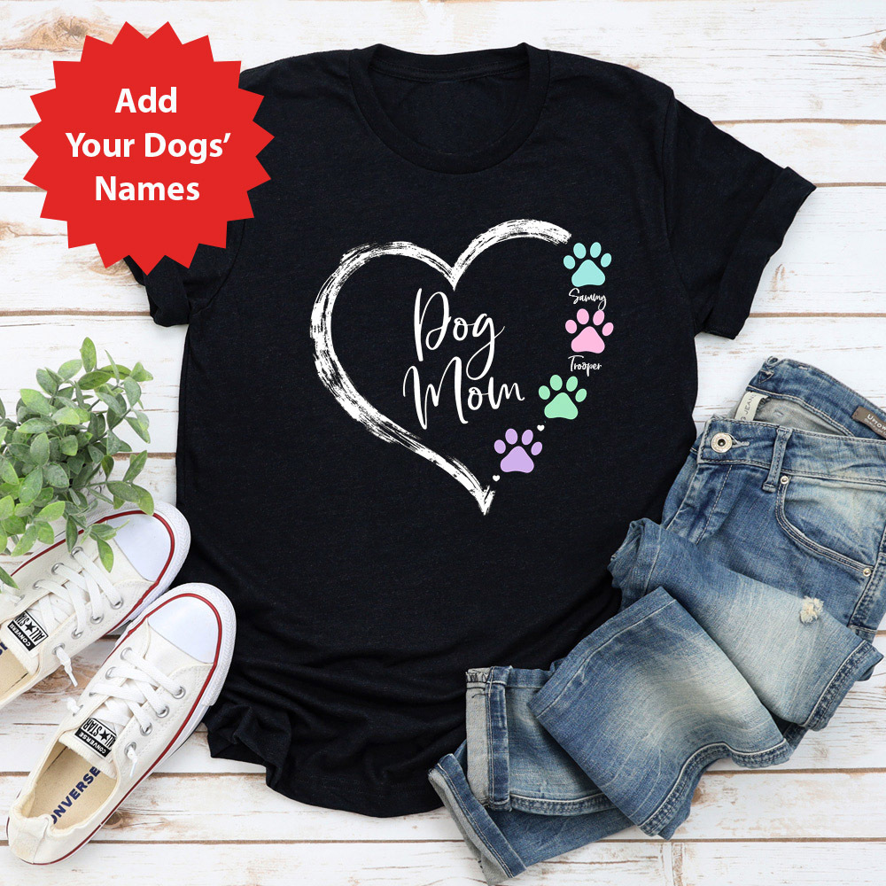 Image of Dog Mom's I Heart My Pups Personalized Premium Tee – Black