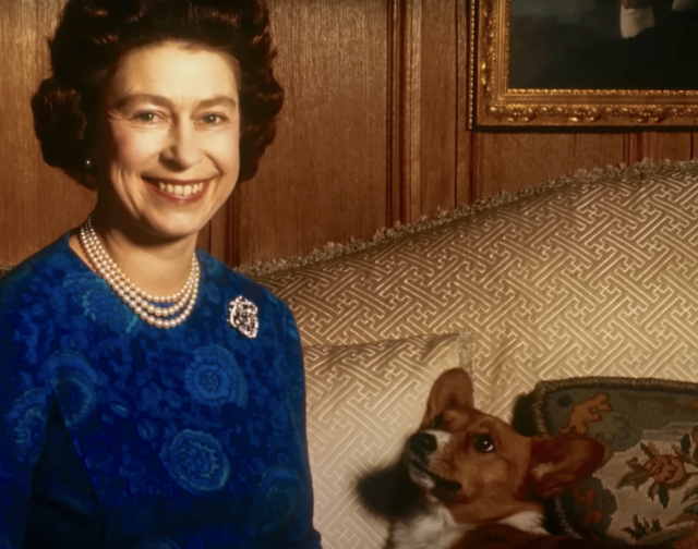 Queen Elizabeth with a Corgi