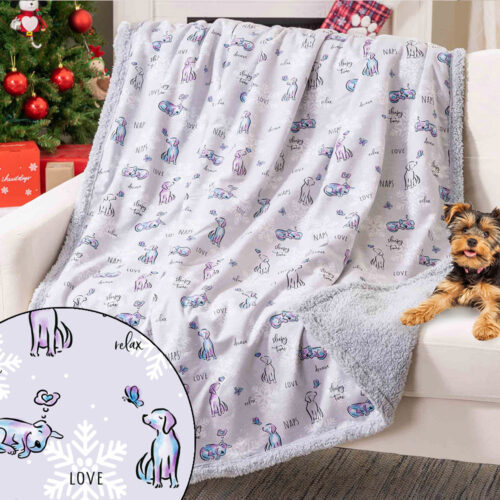 Snuggle Pup & Butterfly- Flannel & Sherpa Dog Blanket 50"x 60"  -  Deal 35% OFF!