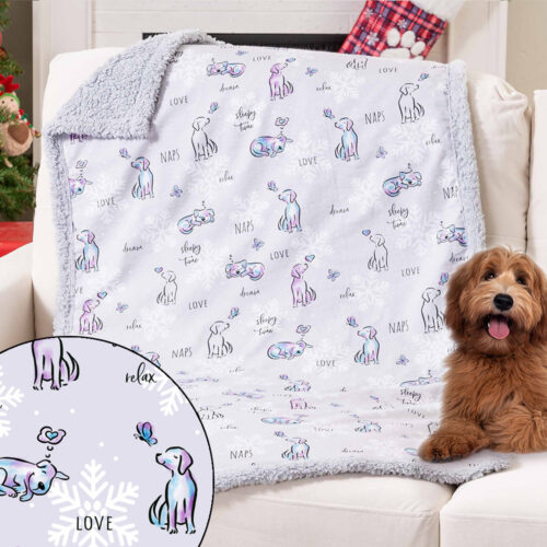 Snuggle Pup & Butterfly- Flannel & Sherpa Dog Blanket 40" x 25" - Deal 70% OFF!