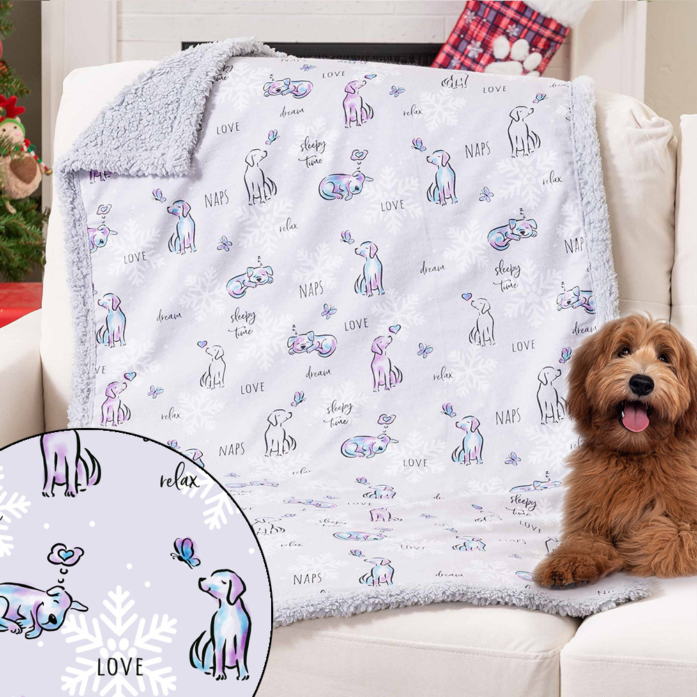 Image of Snuggle Pup &amp; Butterfly- Flannel &amp; Sherpa Dog Blanket 40" x 25" - Deal 30% OFF!