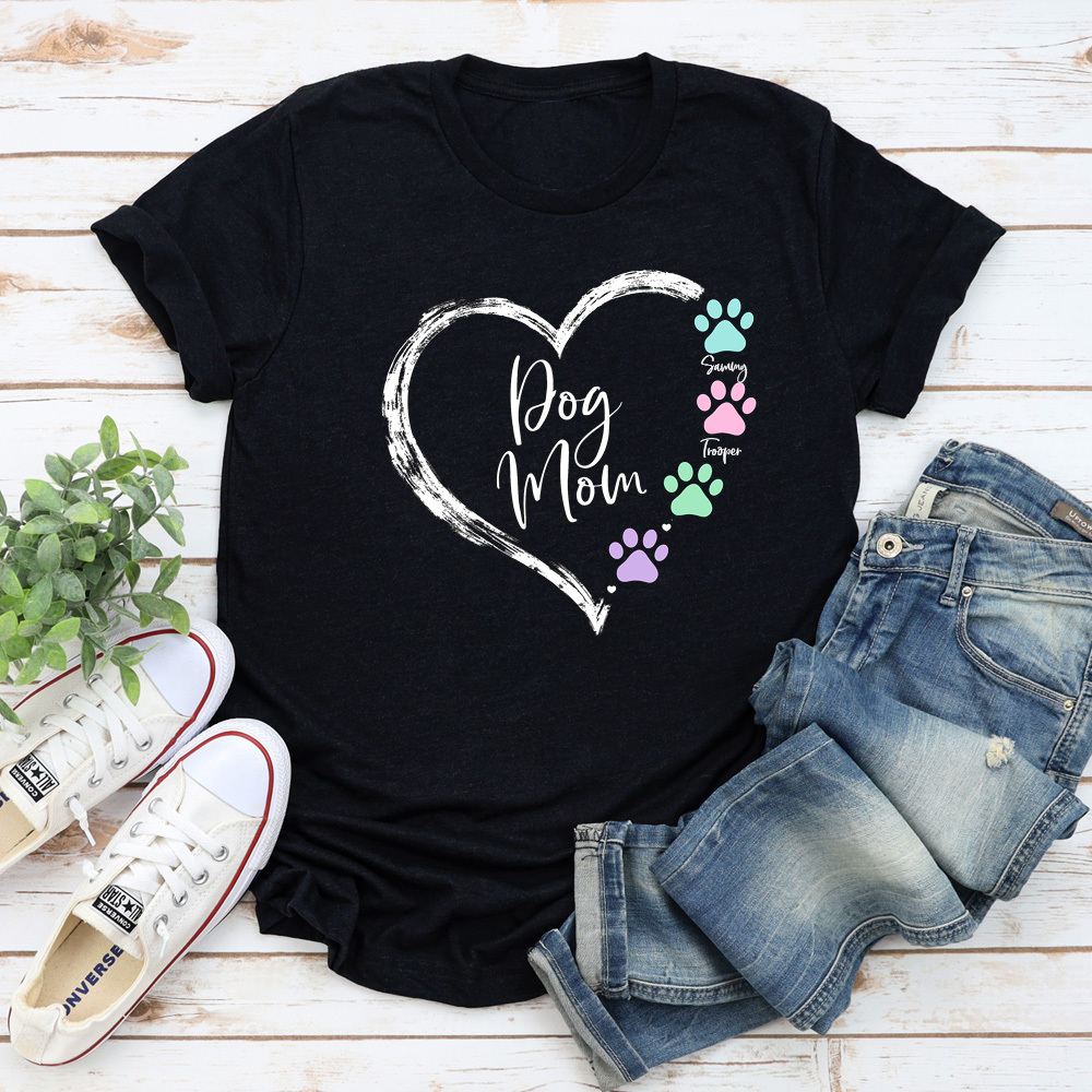 Image of Dog Mom's I Heart My Pups Personalized Premium Tee – Black - Deal 62% OFF!