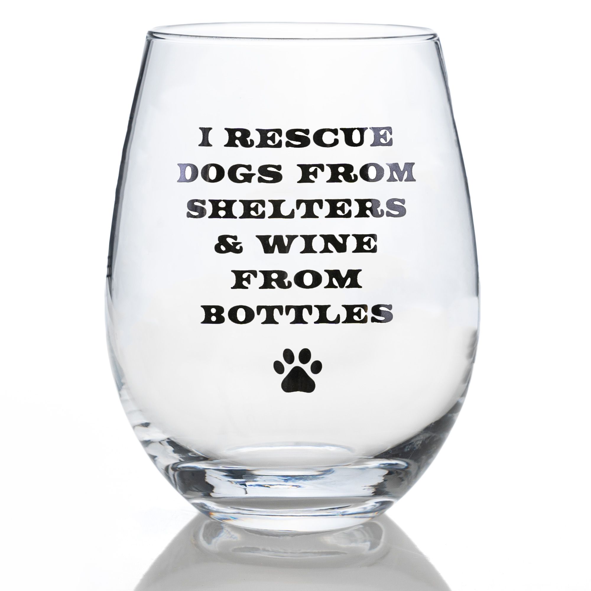 Image of I Rescue Dogs From Shelters Stemless Wine Glass- 17 oz - Deal 25% OFF!