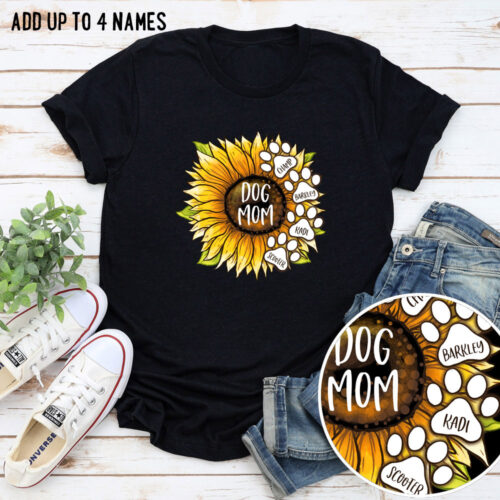 Dog Mom's Blooming Sunflower Personalized Premium Tee -Black