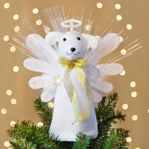 NEW  A 'Christmas Miracle' Angel Dog Tree Topper with Holiday Lights- Deal 30% OFF