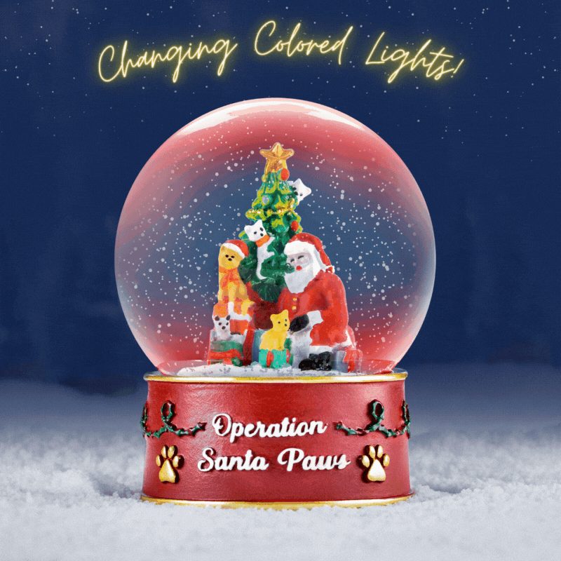 Image of Operation Santa Paws Christmas Cat Snow Globe with Colored Lights- Sneak Peak Special Pricing 38% Off