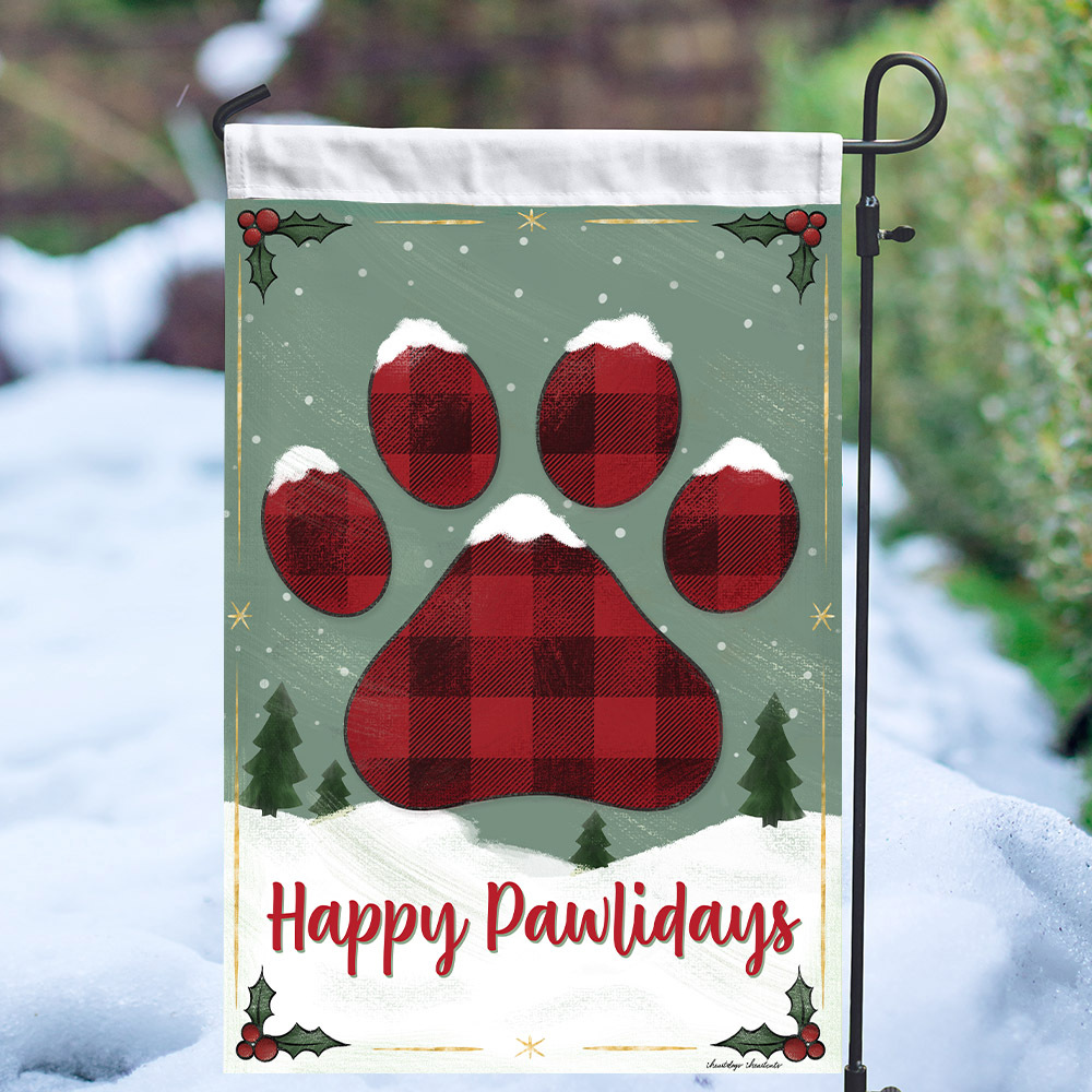 Image of Happy Pawlidays Christmas Dog Paw Garden Flag - Deal 35% Off!