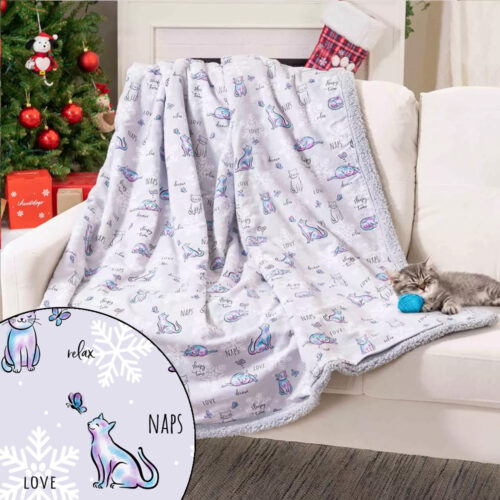 Snuggle Kitty & Butterfly- Flannel & Sherpa Cat Blanket 50"x 60"  - Deal 43% OFF! $19.94