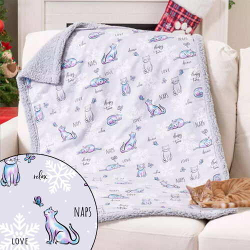 Snuggle Kitty & Butterfly- Flannel & Sherpa Cat Blanket 40"x 25 " - Deal 30% OFF!