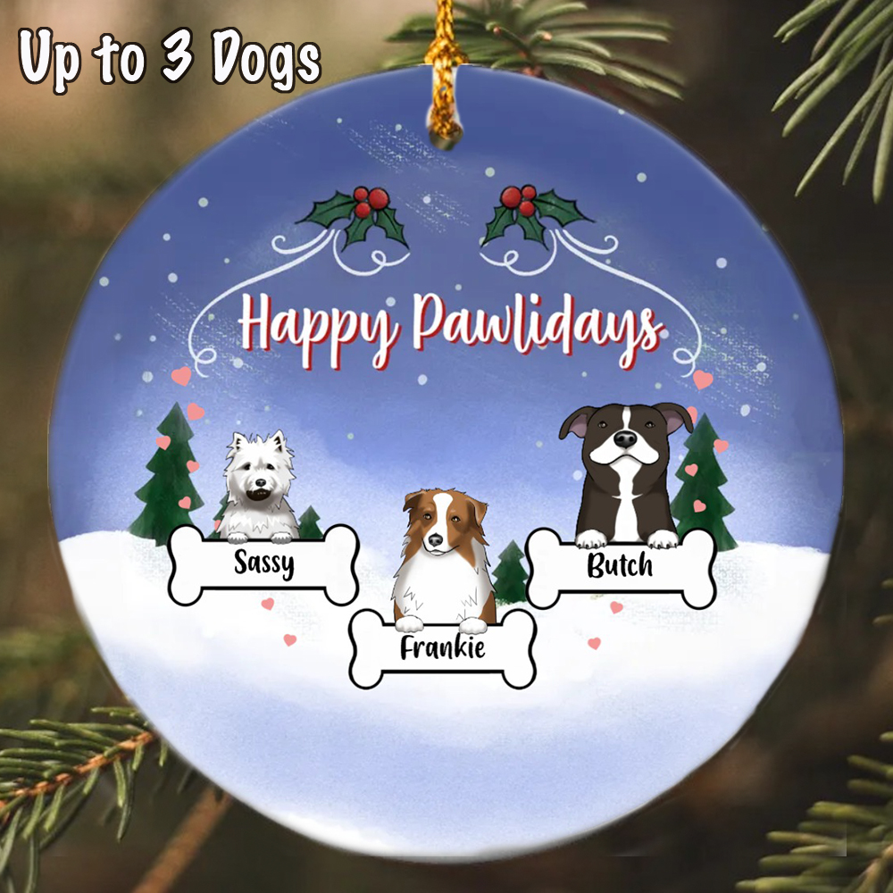 Limited Time Offer 50% OFF!  Happy Pawlidays Christmas Dog Ornament Personalized - Choose Your Pup's Breeds and Names !