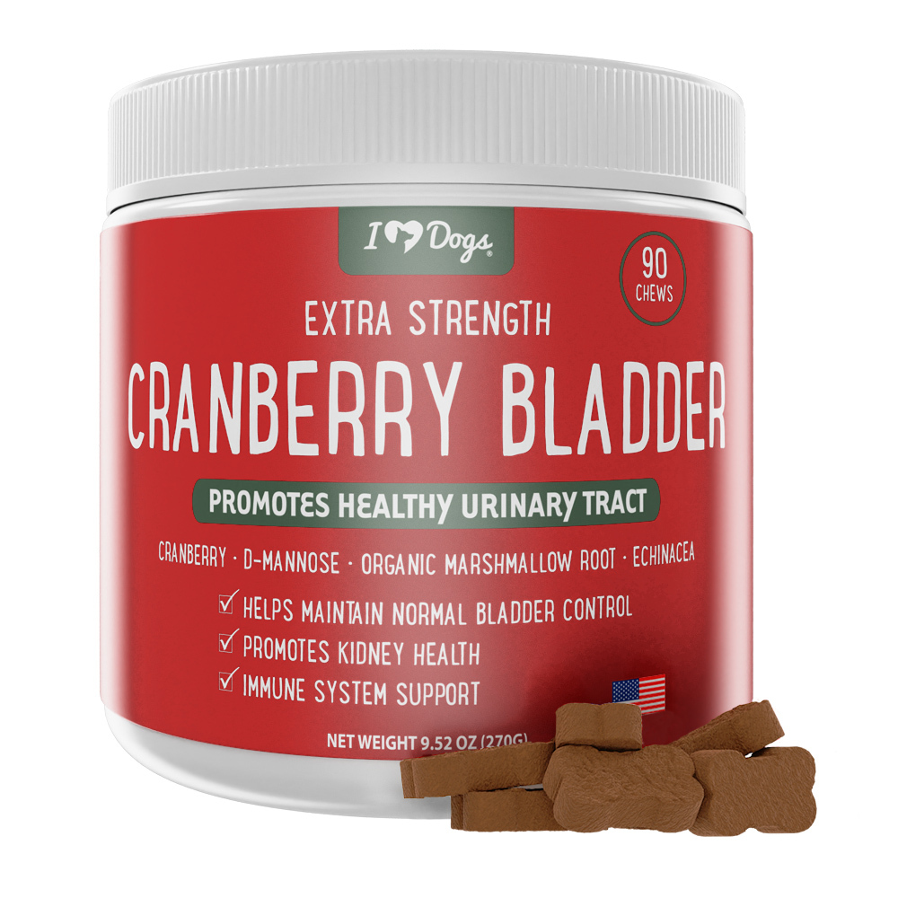 Extra Strength Urinary, Bladder, & Kidney Support for Dogs – Cranberry, D-Mannose & Echinacea Helps Frequent UTIs, Strengthens Weak & Incontinent Bladder - 90 Chews