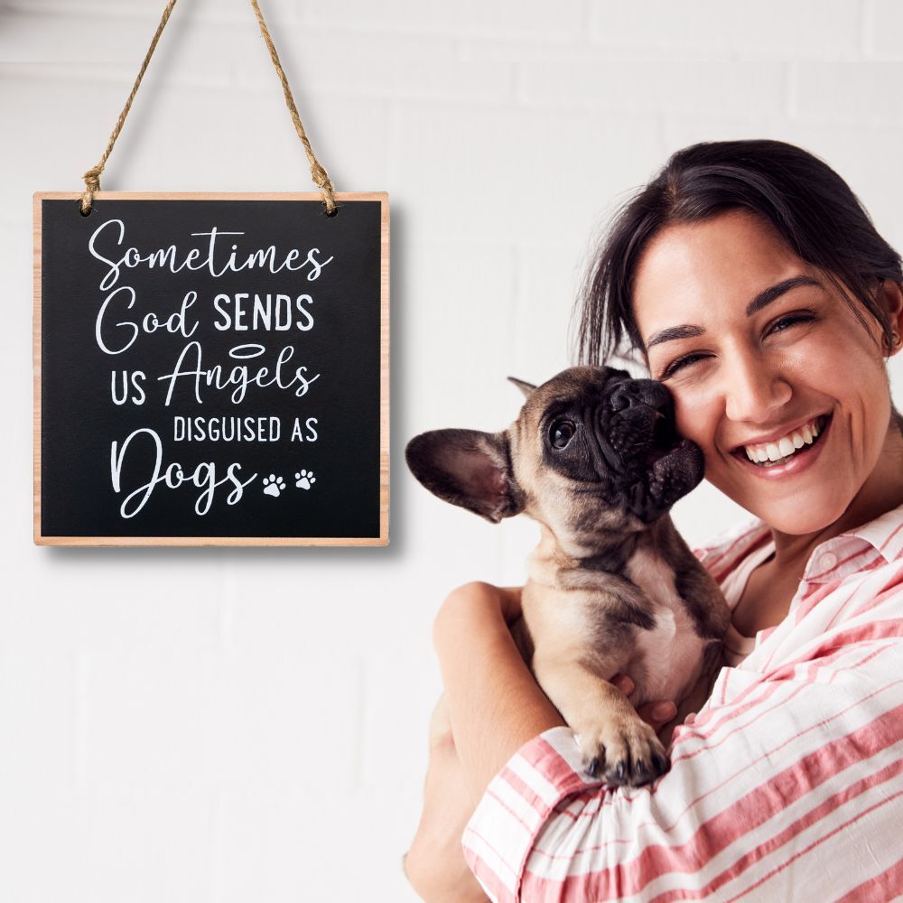 Image of Sometimes God Sends Us Angels Disguised As Dogs – Inspirational Dog Home Decor Sign