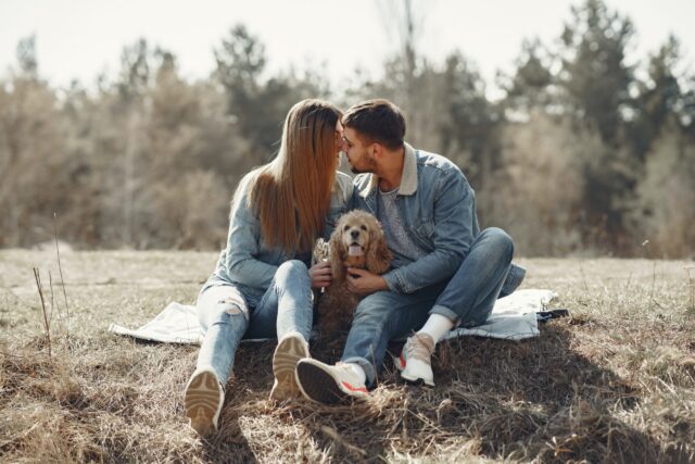 Couple on date with dog