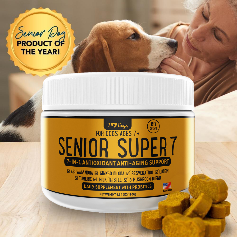 Second Chance  Senior Super 7 Daily MegaVitamin For Dogs 7-In-1 Antioxidant Anti-Aging Support With Probiotics For Longevity and Cognitive Boost - 60 Chews