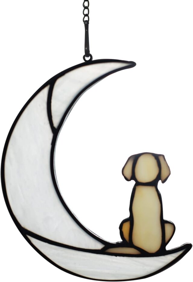 Dog on moon stained glass memorials