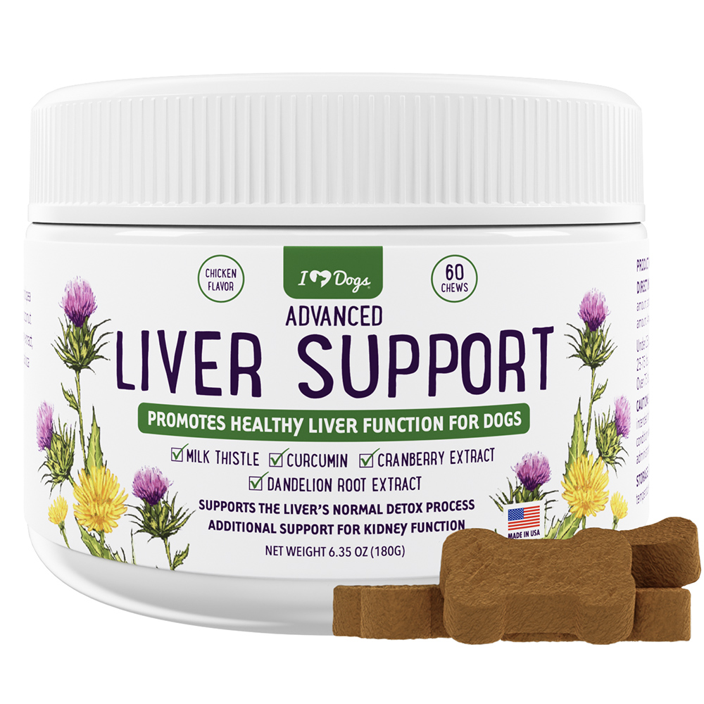 iHeartDogs Advanced Liver Support Supplement for Dogs- Milk Thistle, Turmeric Curcumin, Cranberry & Dandelion Root Extract - 60 Chews