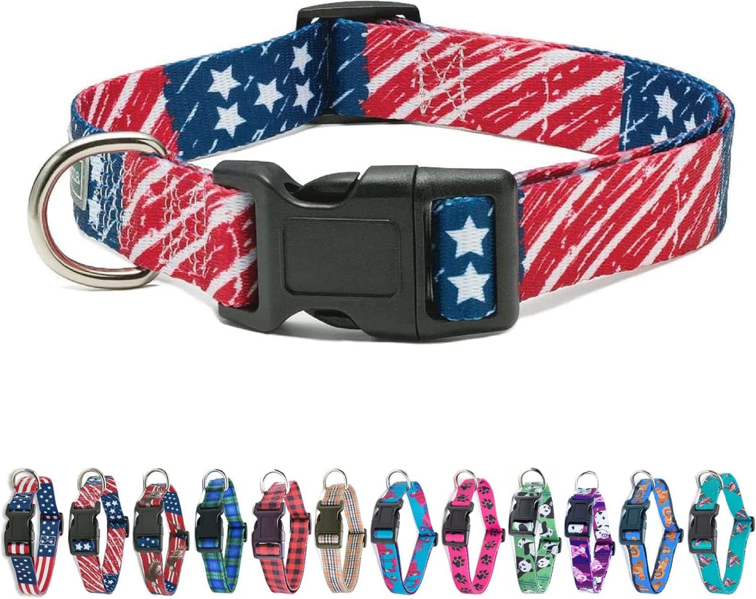 American Flag Dog Collar Weathered vintage style with distressed flag print