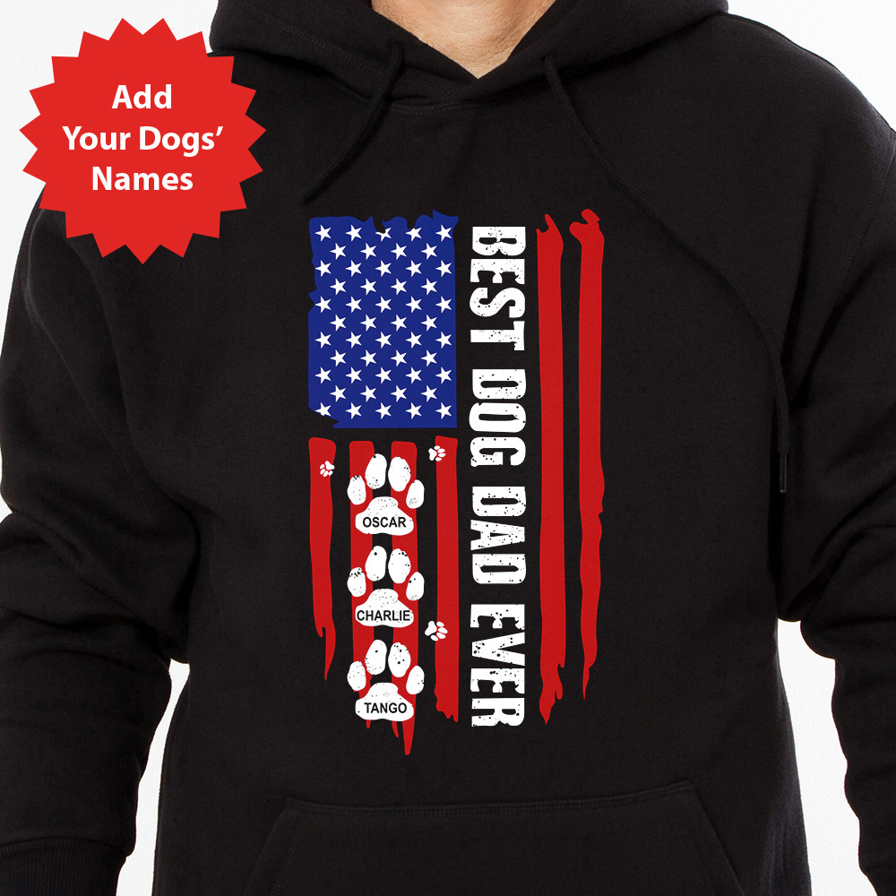 Best Dog Dad Ever All American Personalized Hoodie Black