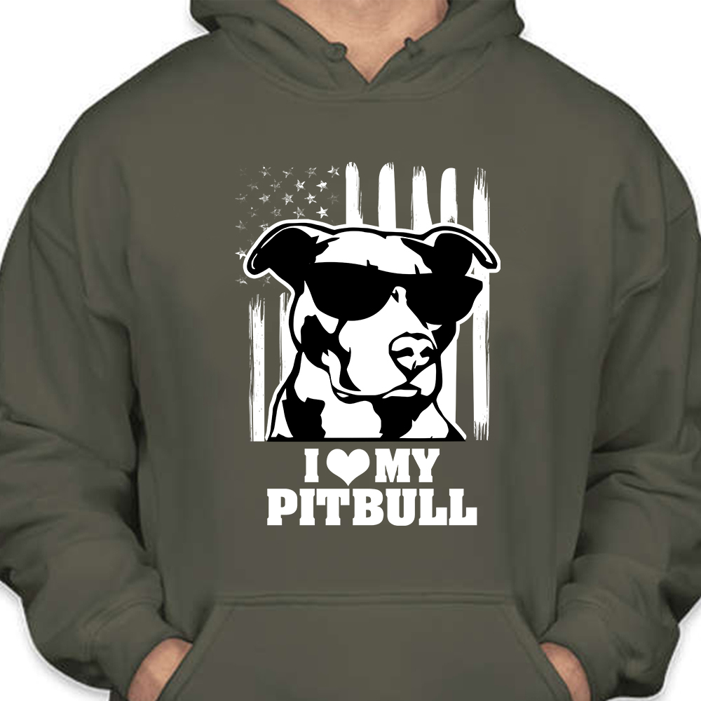 I Love Pit Cool Pup Hoodie Military Green