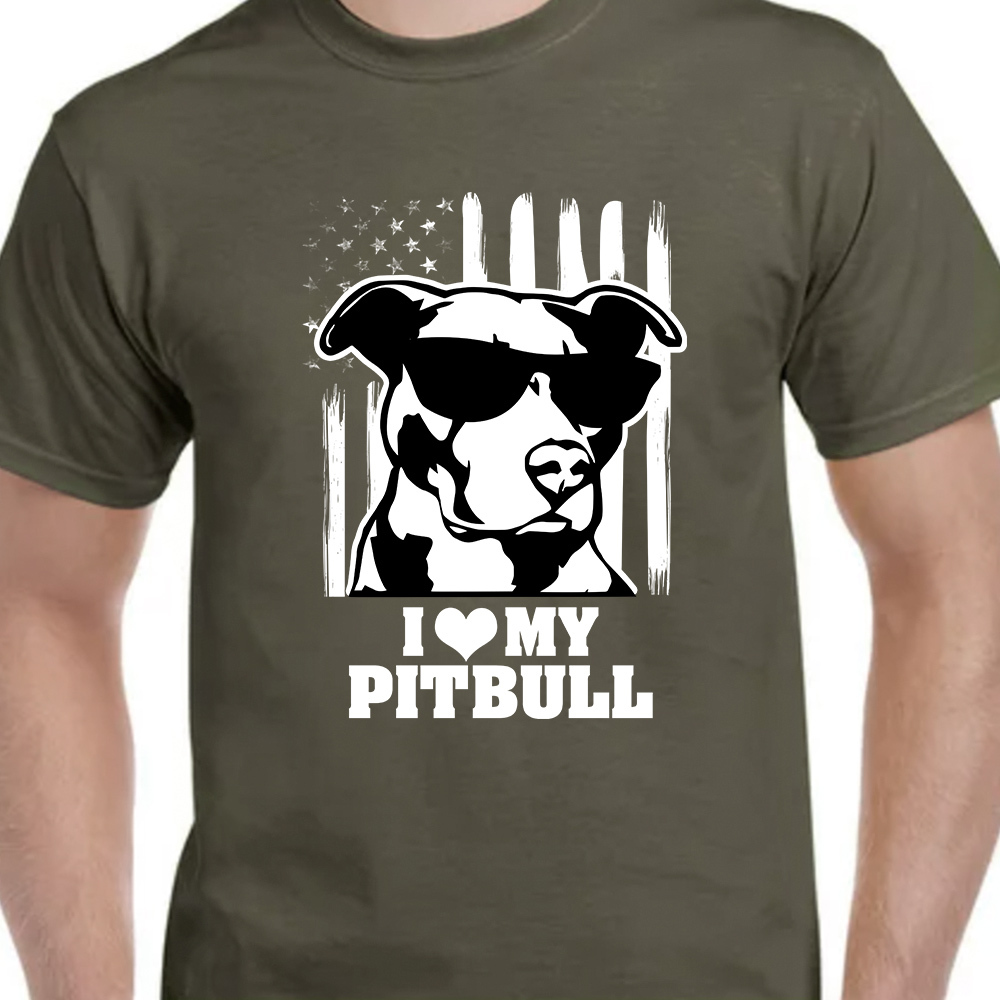 I Love My Pit Bull- Cool Pup Premium Tee Military Green