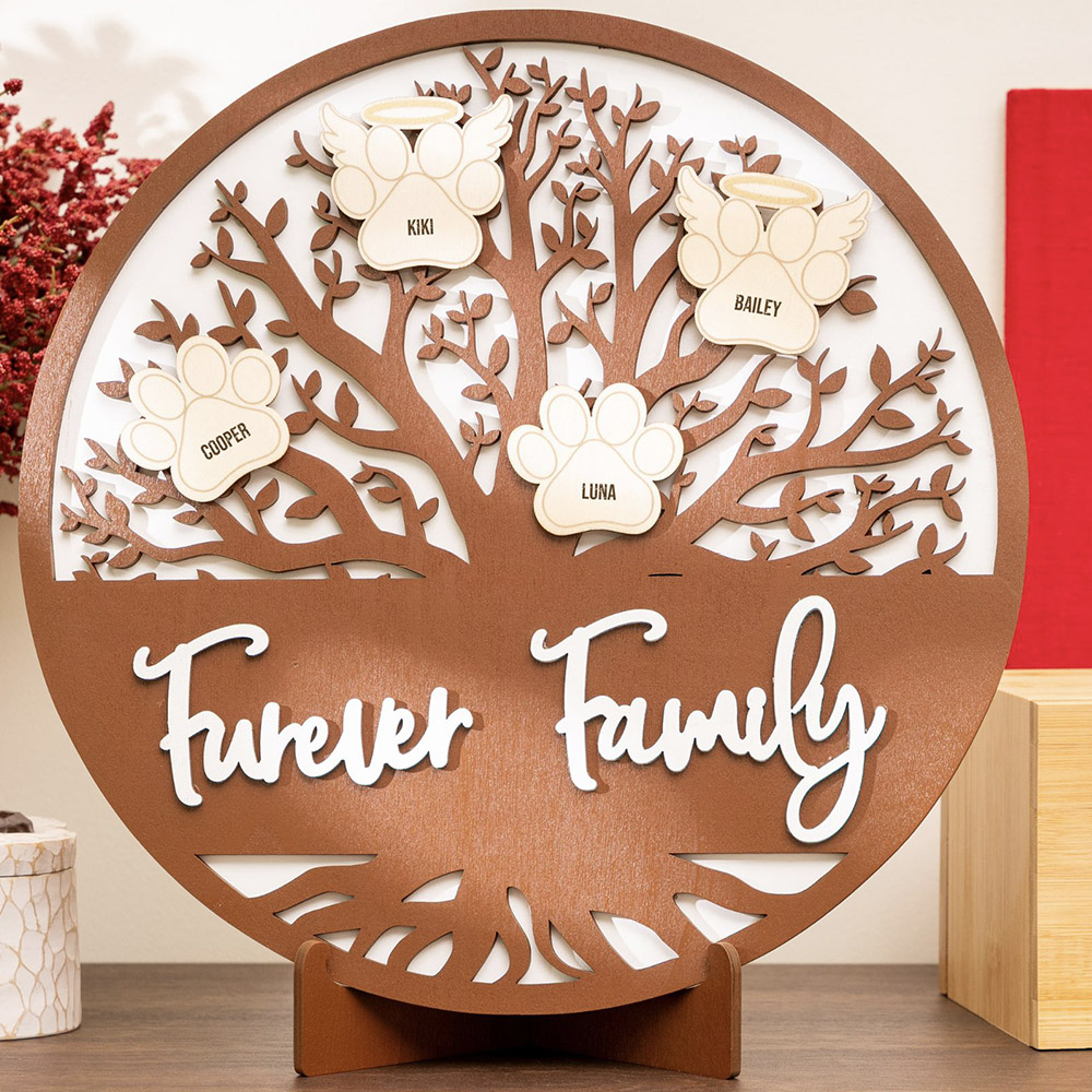 Furever Family Tree- Customize Paws with All Your Dogs' Names- includes 10 Wooden Paws, 10 Angel Paws & DYI Stamp Kit,  Home Decor for Dog Lovers