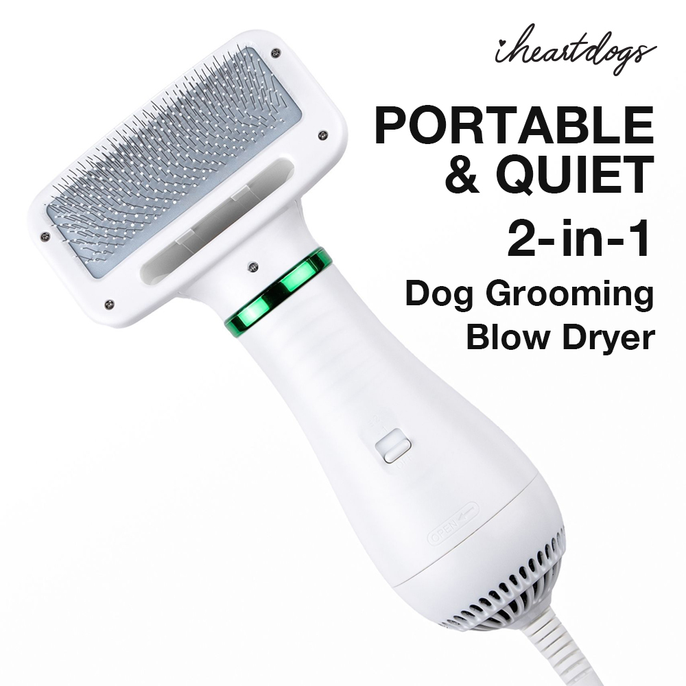 iHeart Dogs Furrific Dog Hair Dryer- Portable and Quiet 2 in 1 Pet Grooming Hair Blow Dryer, Adjustable Temperature - Give Your Pup a Salon Like Experience!