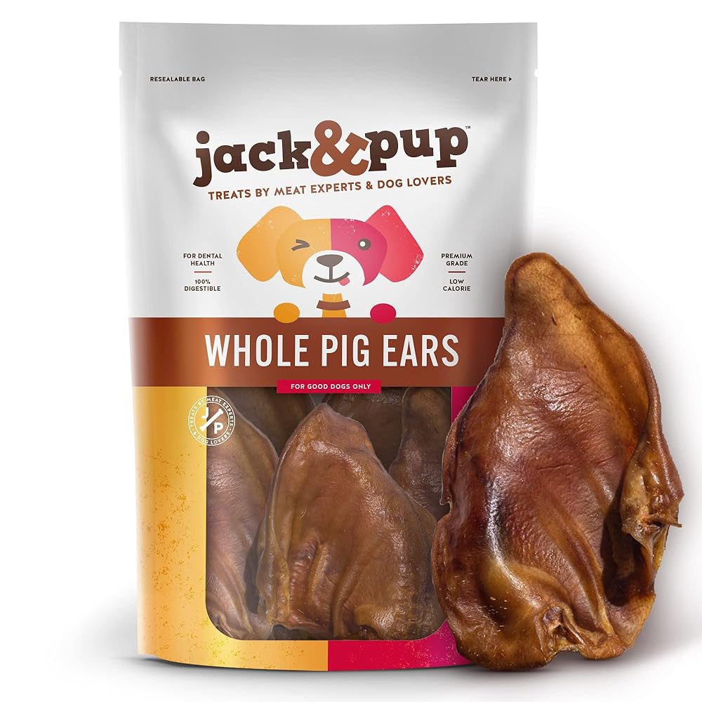 Jack&Pup Whole Pig Ears for Dogs - Extra Thick Large Pigs Ears