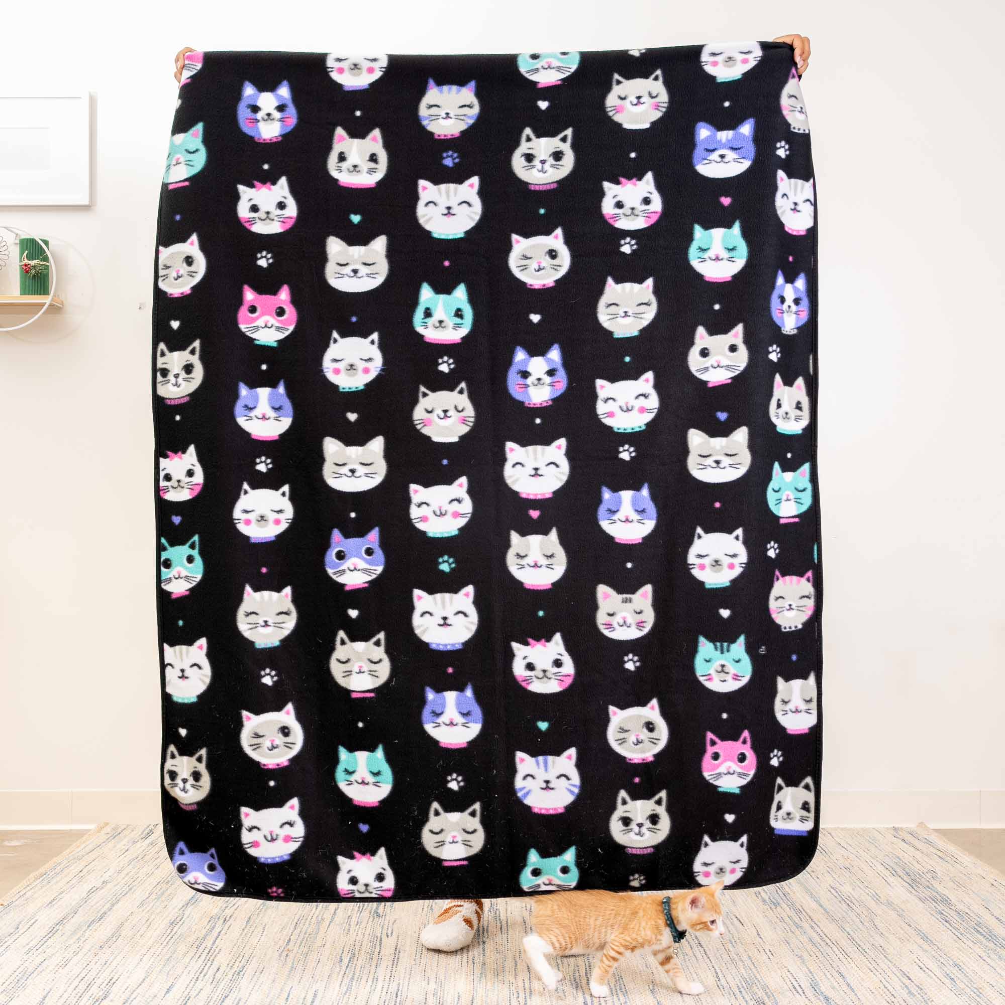 Luv Love Kitties Polar Fleece Cat Blanket - Ultra Soft - Large Throw Blanket 50"x 60"