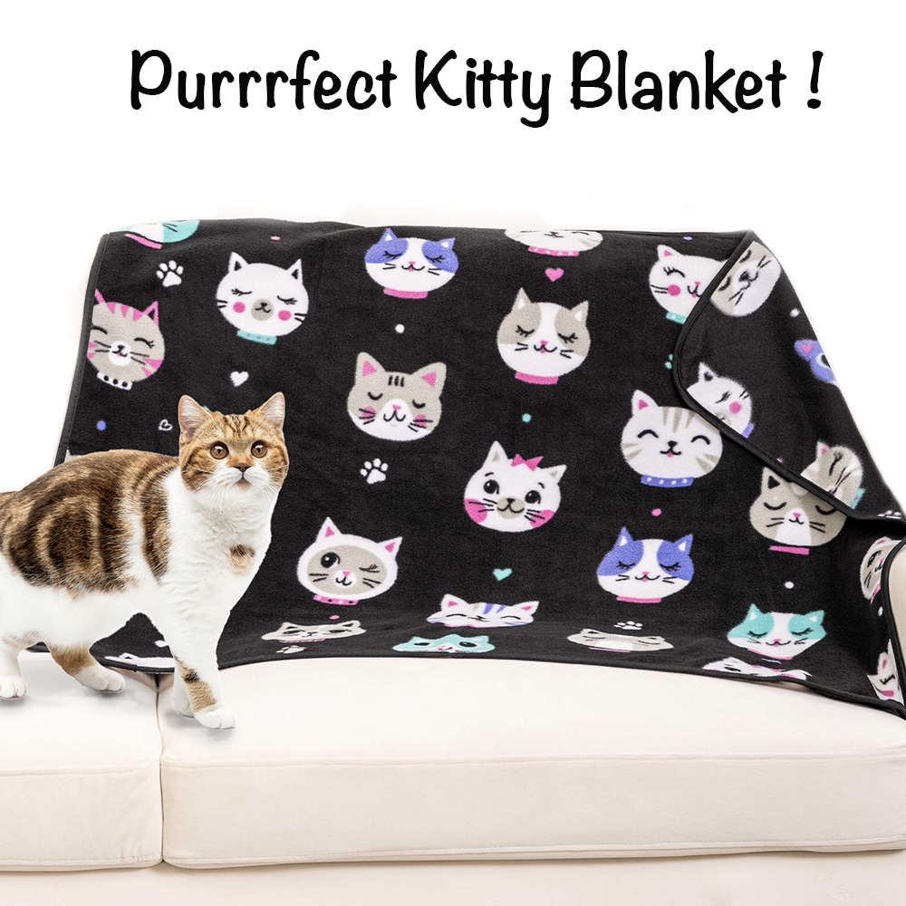 Luv Love Kitties Polar Fleece Cat Blanket – Ultra Soft –Throw Blanket for Kitties 30″x 40″