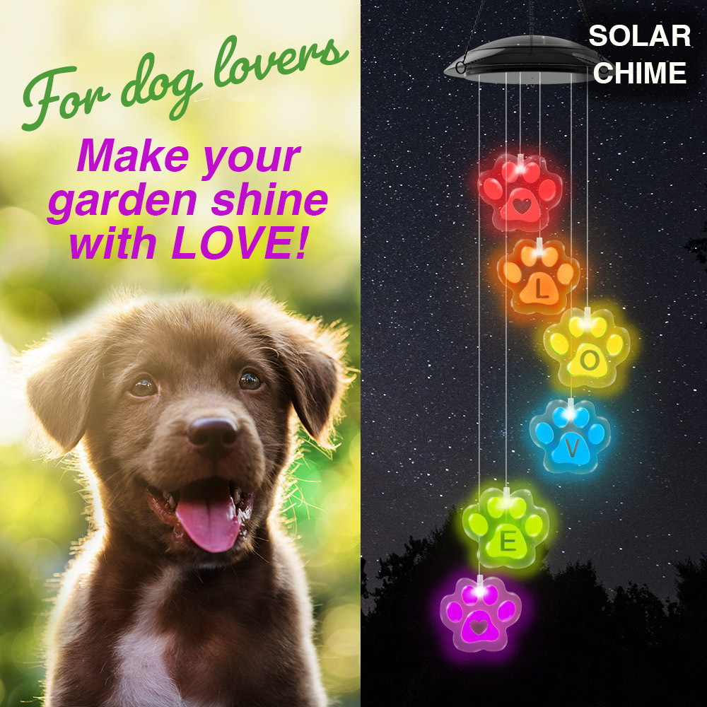 Rainbow Bridge Love ❤️ Paw Dog Solar Garden Chime - Inspirational Garden Decor for Dog Lovers
