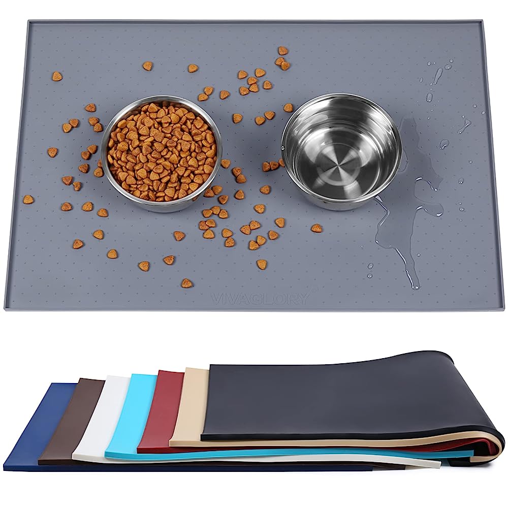 Gorilla Grip 100% Waterproof Raised Edge BPA Free Silicone Pet Feeding Mat,  Dog Cat Food Mats Contain Spills Protects Floors, Placemats for Cats and