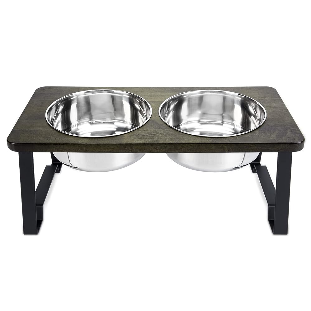 Ciconira Metal Elevated Dog Bowls with Slow Feeder & Spillproof Mat,  8°Tilted Raised Dog Bowl Stand with Two 1.3L Stainless Steel Food Water  Bowls,4