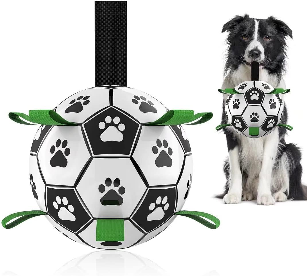 QDAN Dog Toys Soccer Ball with Straps