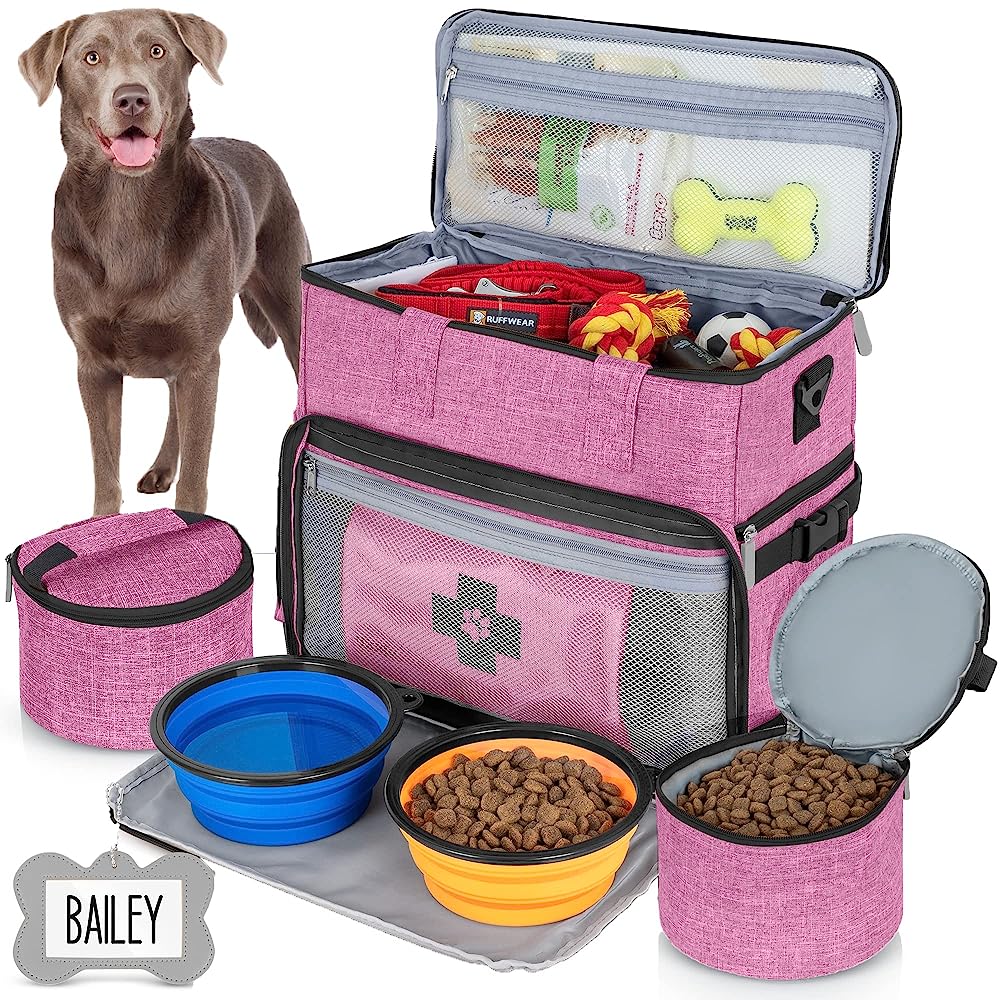 CLAWIST Dog Travel Bag with Treat Pouch, Airline Approved Dog Bags for  Traveling, 2 Dog Food Travel Container, 2 Travel Bowls, Weekend Dog Travel  Bag